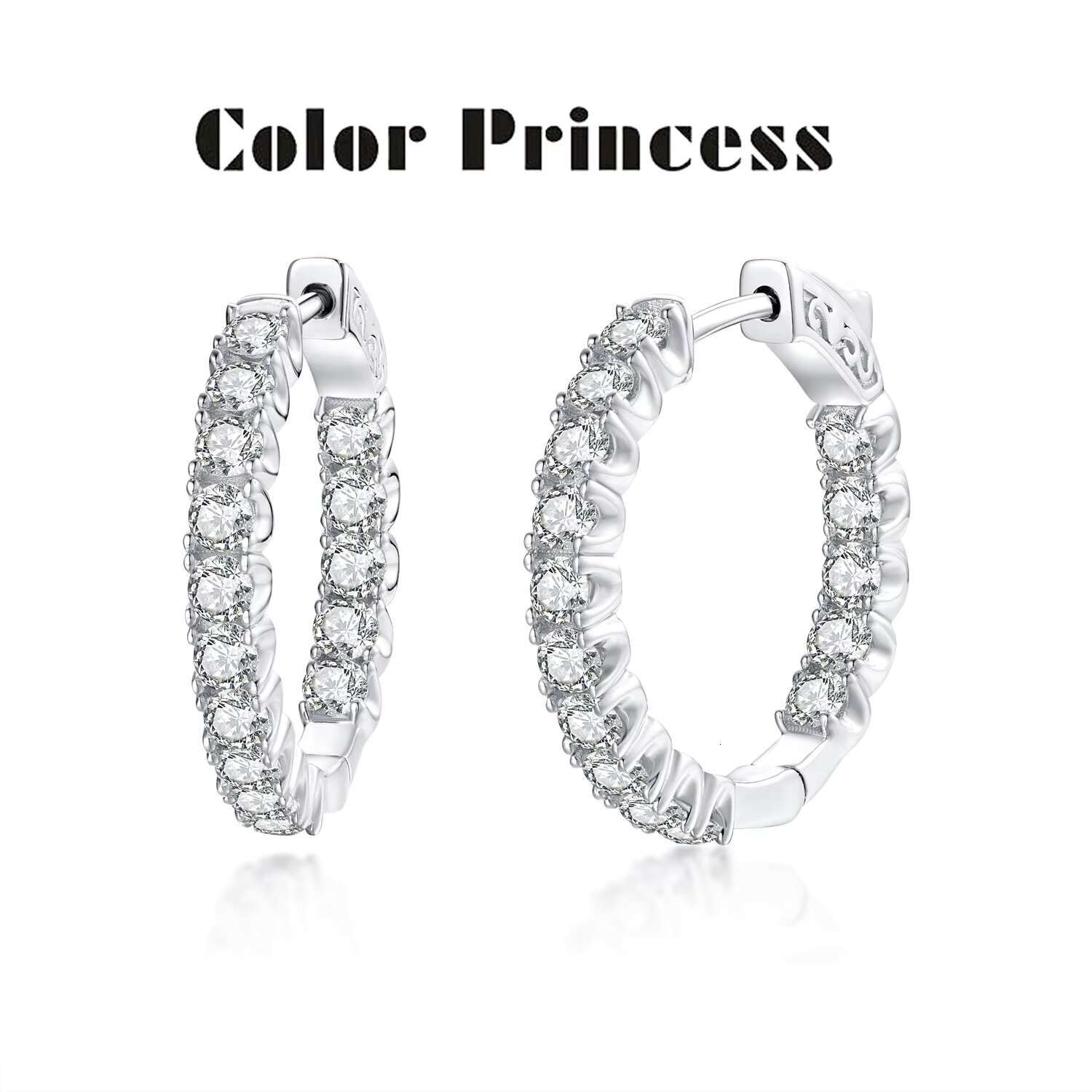 925 Silver Rhodium Plated Moissanite Hoop Earrings for Women