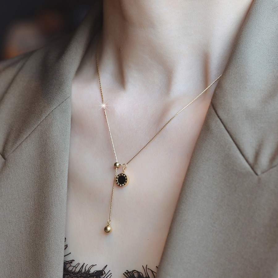 Fashion Light Style Simple Elegant Double-Sided Roman Tassel for Women High-End Titanium Steel Non-Fading Necklace