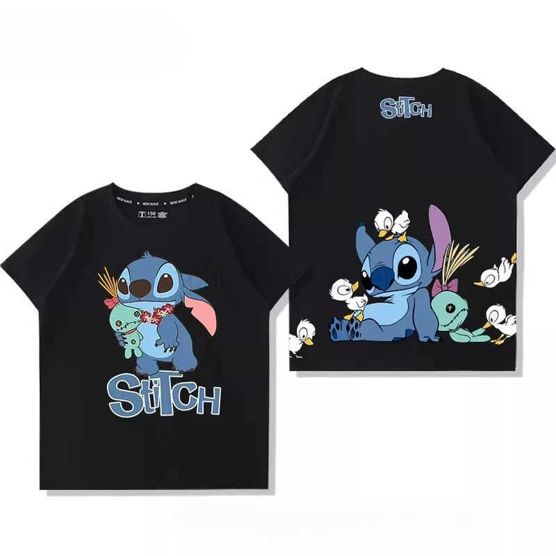 Disney Childrens Summer Cute Versatile T-shirt Stitch Cartoon Creative Printing 100% Cotton T-shirt Comfortable Soft Fashion T-shirt W250617