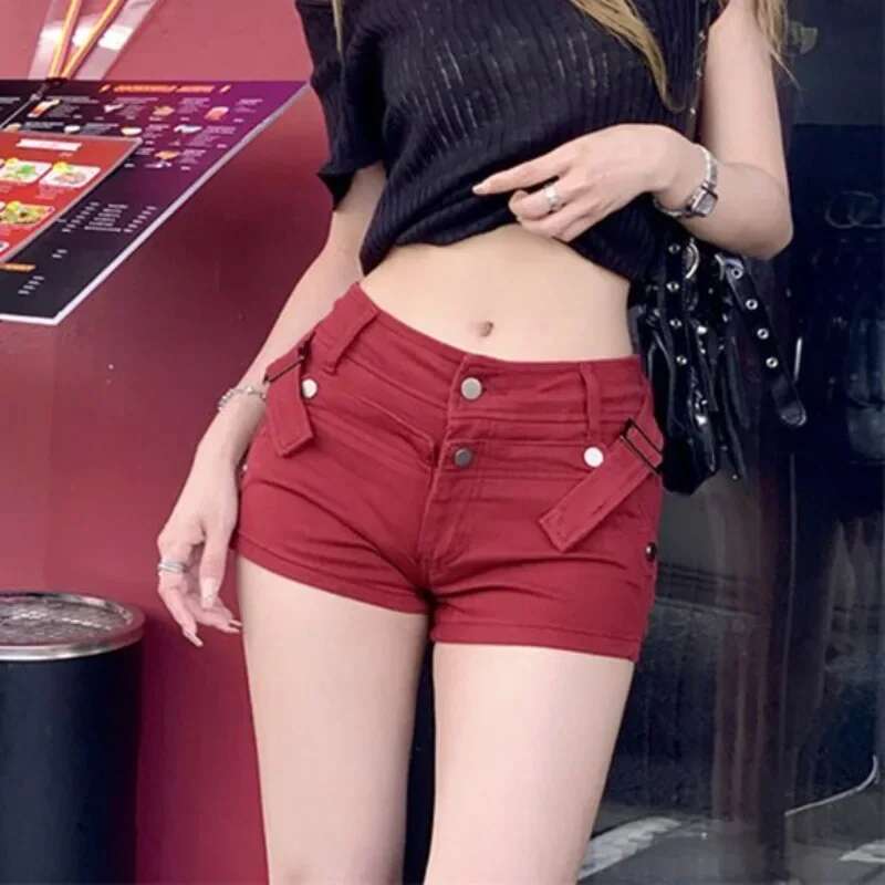 Classic Retro Red Womens Denim Shorts Y2k Harajuku Hot Female Short Jeans Pants Wholesale Design Outfits Trend 2025 Low Price