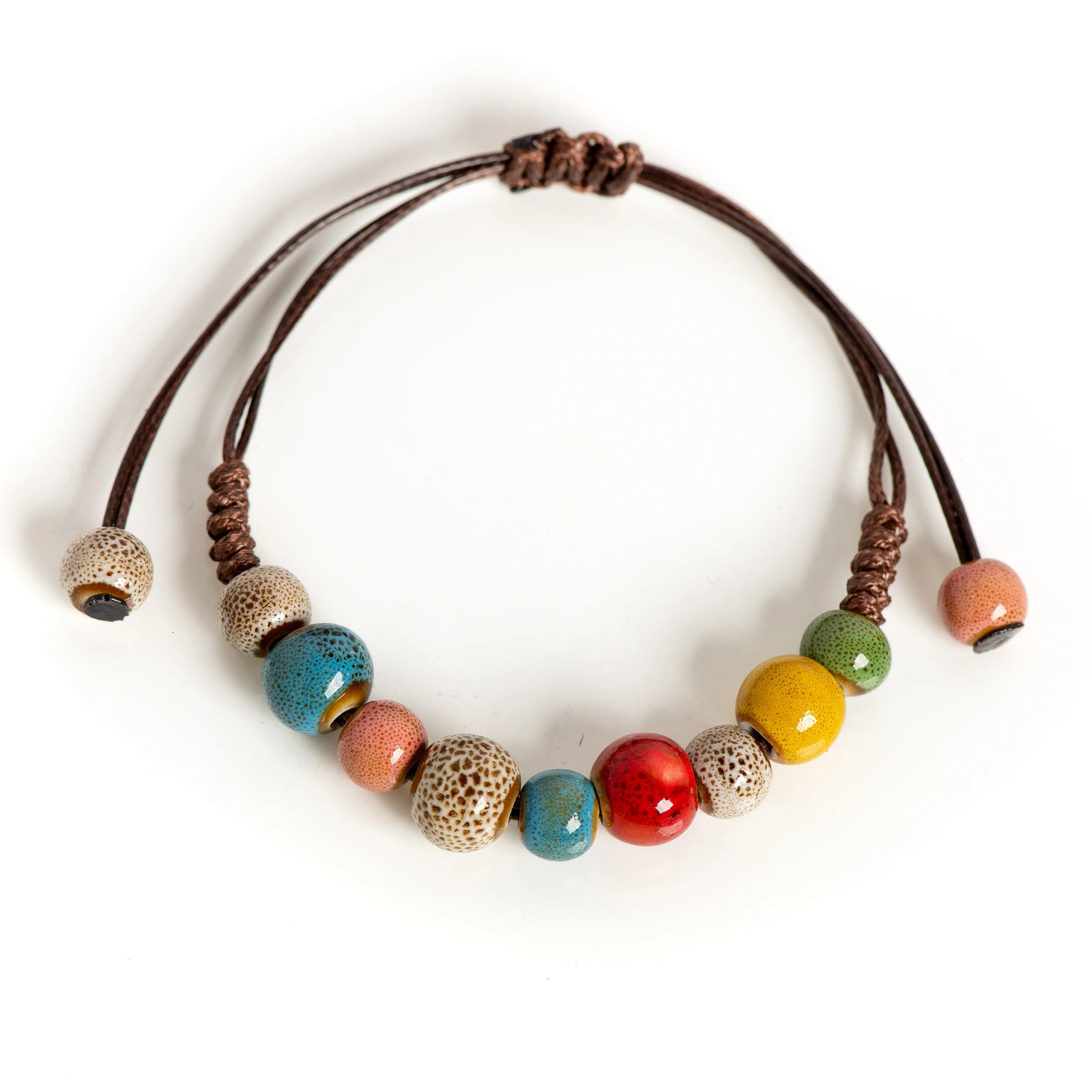 Bohemian Ceramic Bead Bracelet with Adjustable Cord 15-25cm for All Wrist Sizes 250616