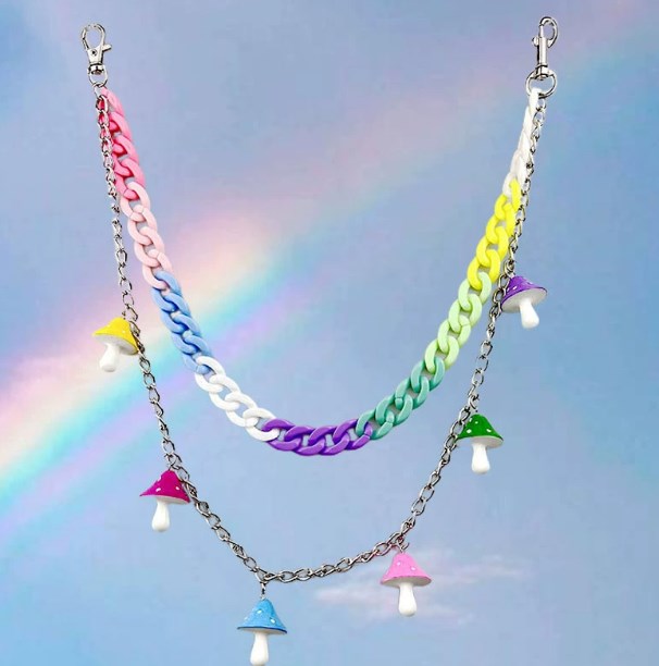 Stage Wear Dance Accessories Fashionable and versatile colored rice bead resin chain double-layer pants chain acrylic colored pants chain