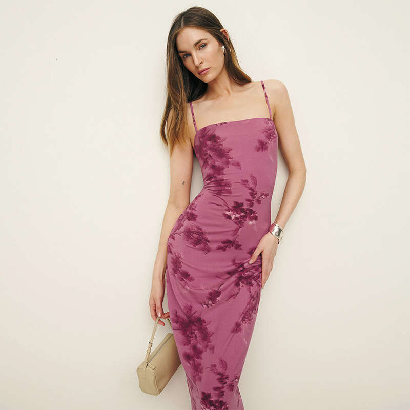 Black Dress Maxi Dress for Women Long Dress 854 New 2025 Rose Pink Knitted Long Strap Dress Slim Fit Sexy Body-flattering French Style Women