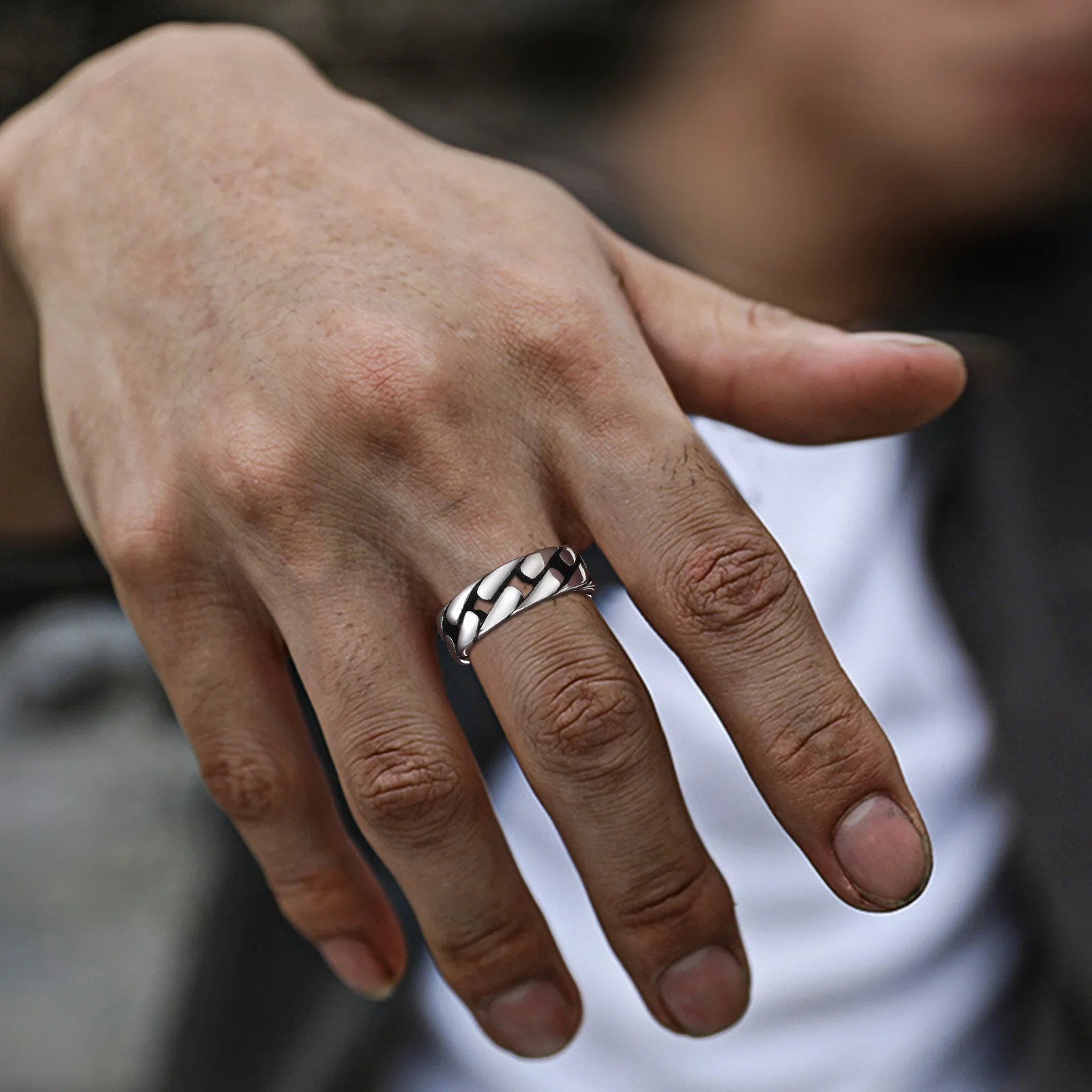 7MM Stainless Steel Ring for Men BoysHollow Hard Curb Link Chain Biker Ring Bands RingStylish Jewelry Gifts 250616