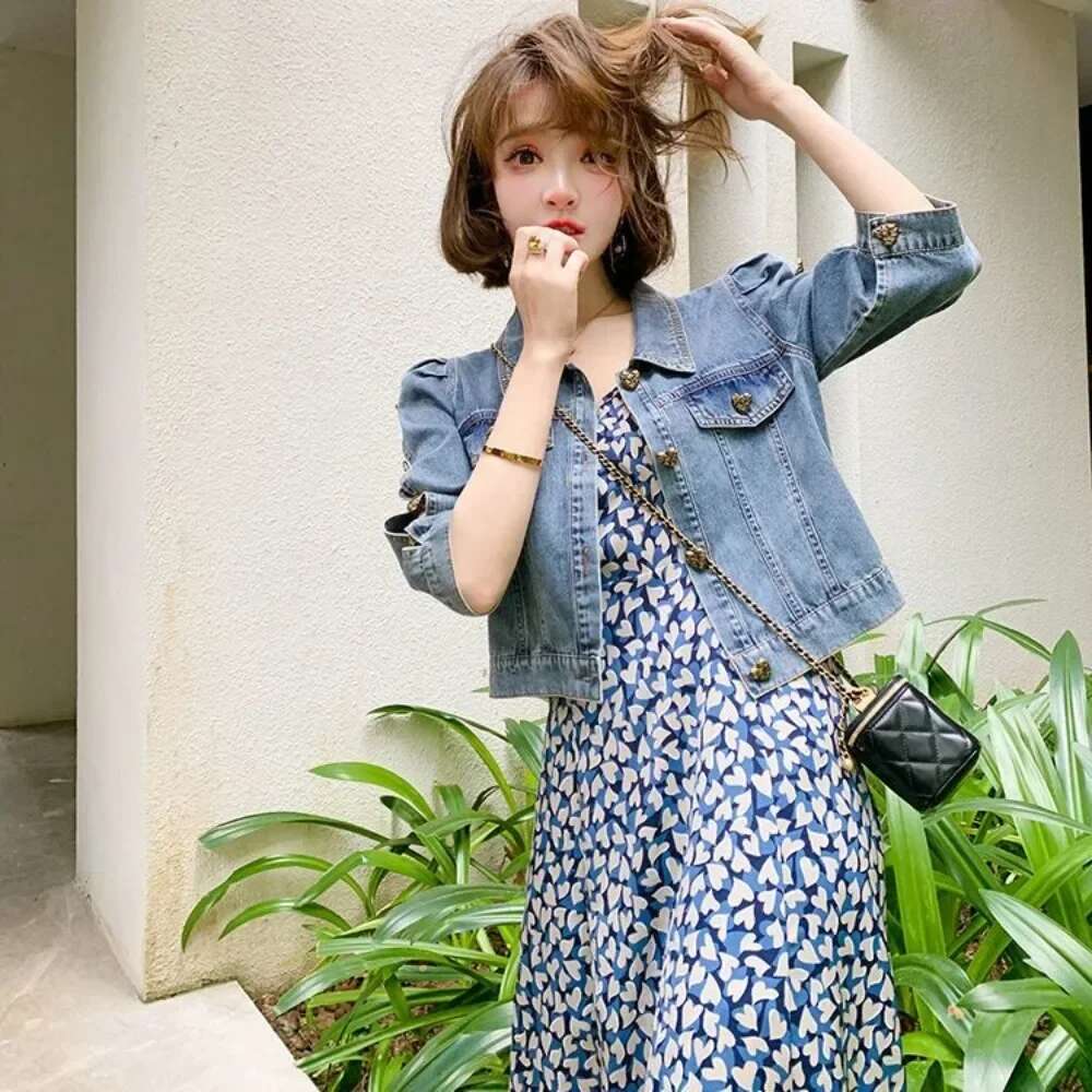 Plain Denim Jacket for Women Slim Korean Long Sleeve Youthful Clothes in Promotion Luxury on Sale Original New Cowboy Coat Woman