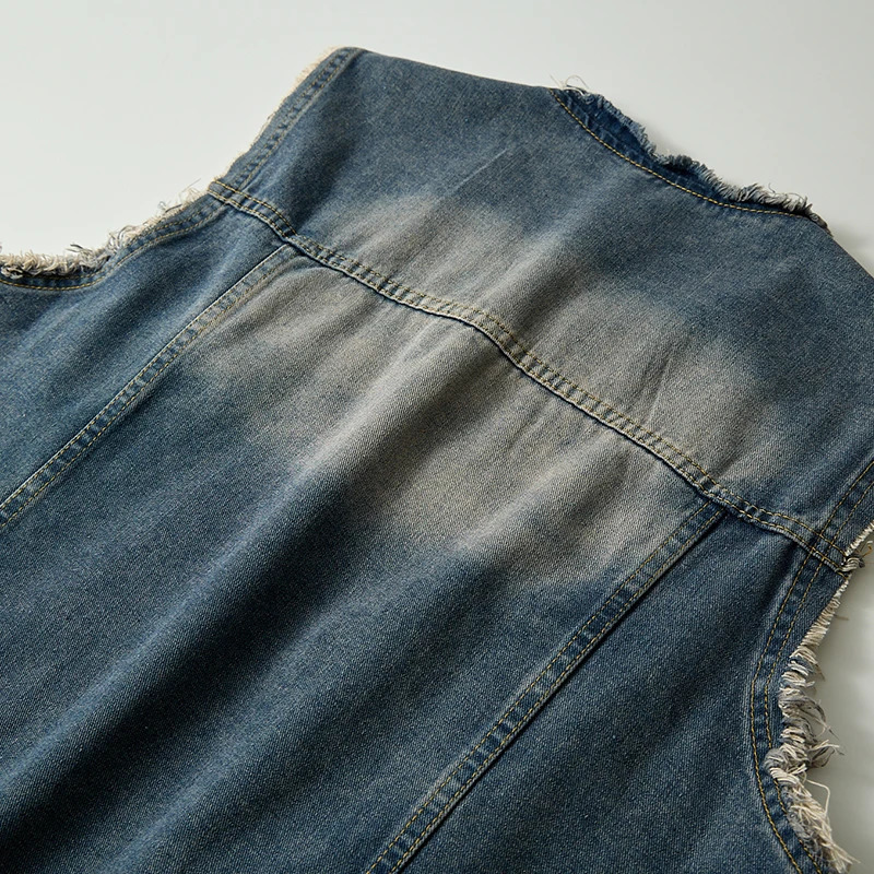 Denim Vest Men Sleeveless Vintage Moto Biker Jean Jacket Coat Fashion Casual Men's Hip Hop Denim Waistcoat Ripped Streetwear 5XL 250614CJ