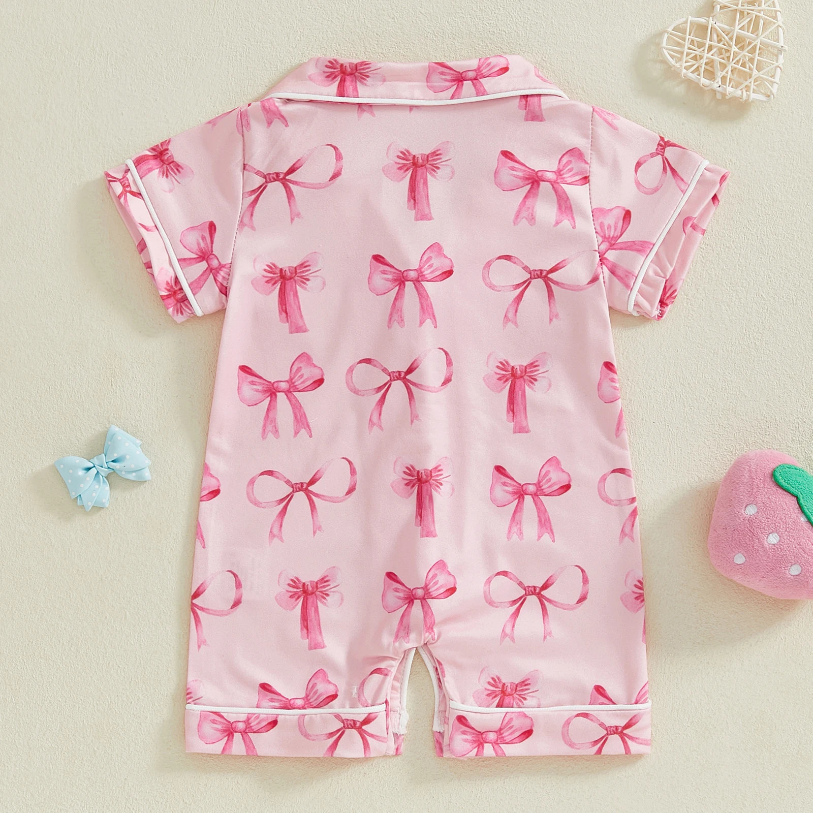 Summer Infant Baby Girl Lapel Collar Loungewear Children Short SleeveStrawberry/Heart Print Sleepwear Children Cotton Pajamas 250617