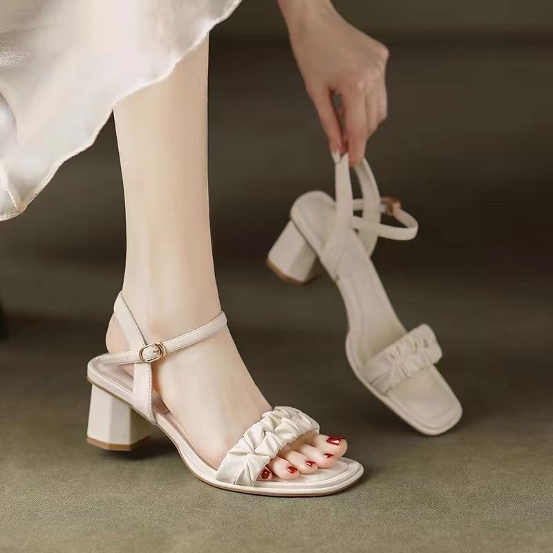 Soft leather French women's sandals summer new designer sandals fashionable multifunctional fairy thick heel high-heeled women's sandals
