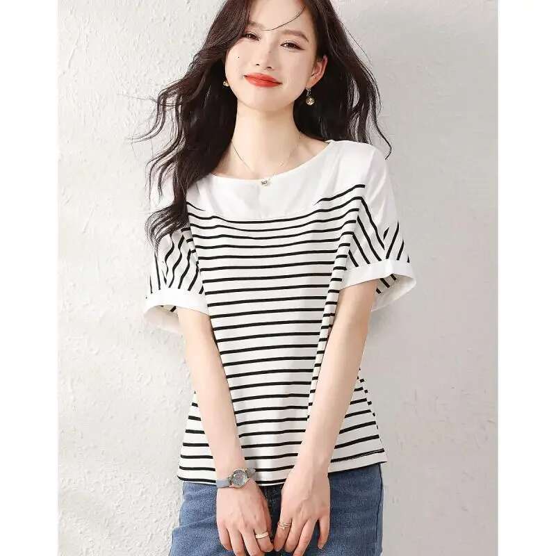 Woman Top Half Sleeve Summer Shirts Blouses For Women Sexy Striped Offer Premium Youthful Clothes Elegant Xl Streetwear