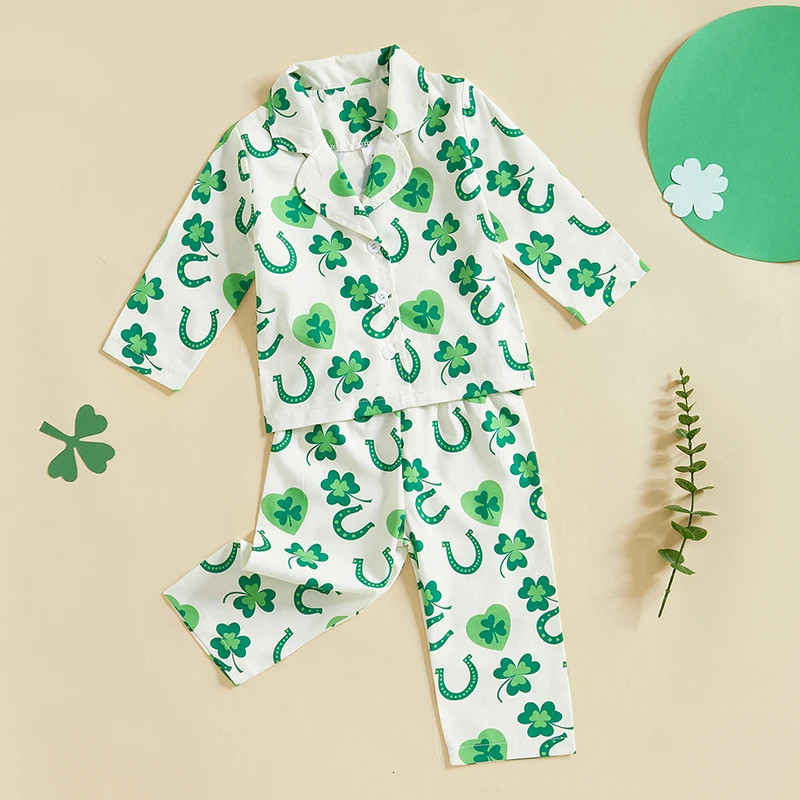 Infant Irish Pajama Set with Long Sleeve Button-up Tops and Pants for Toddlers - 2 Piece Sleepwear Outfit for Babies 250617