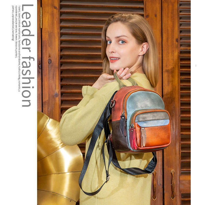 Women's backpack personalized small bag genuine leather polished color retro trend versatile backpack