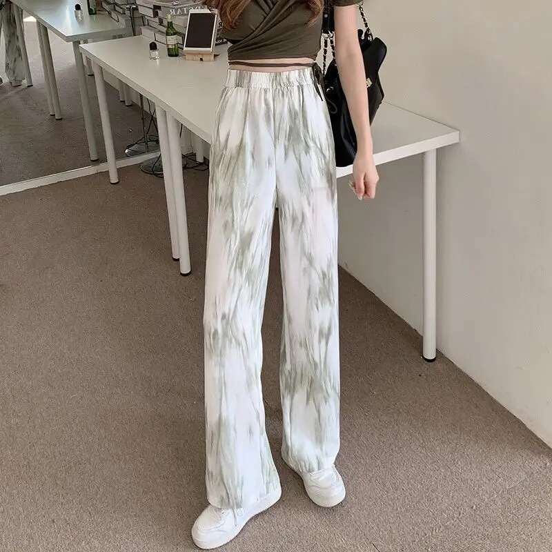 Clothing Baggy Loose Trousers Woman Wide Leg Womens Pants Fluid Beach Elastic Waist With Chic Elegant Outfits Summer Cotton 90s