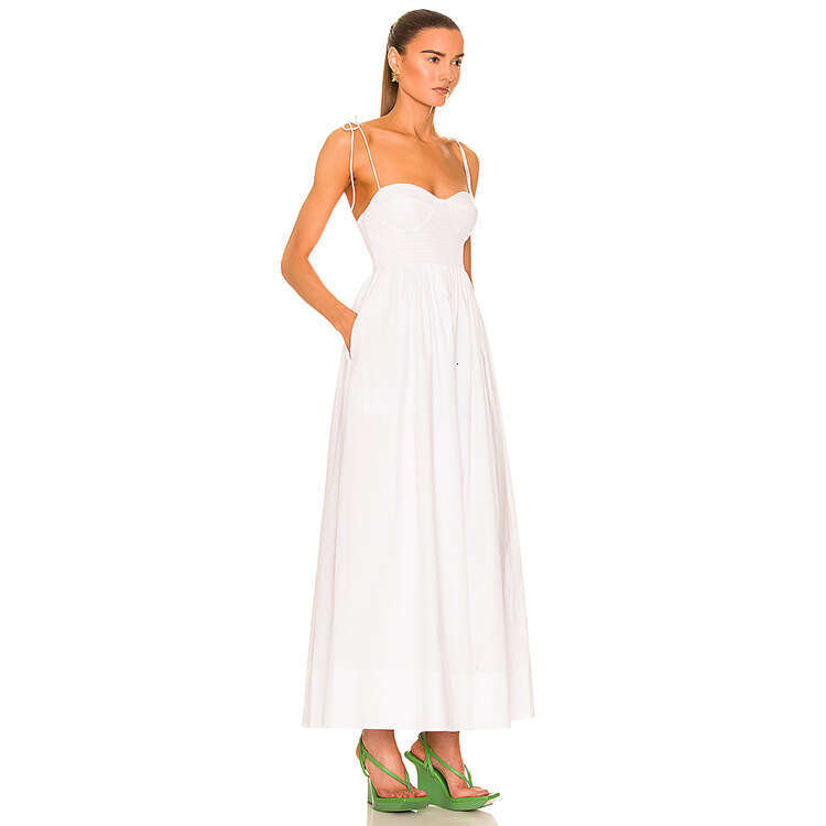 Dresses for Woman Party Fulllace Women Designer Clothing N617 Summer 2025 White Cotton Chest Cup Strap Slim Fit Sexy Vacation Style Mid-length Dress
