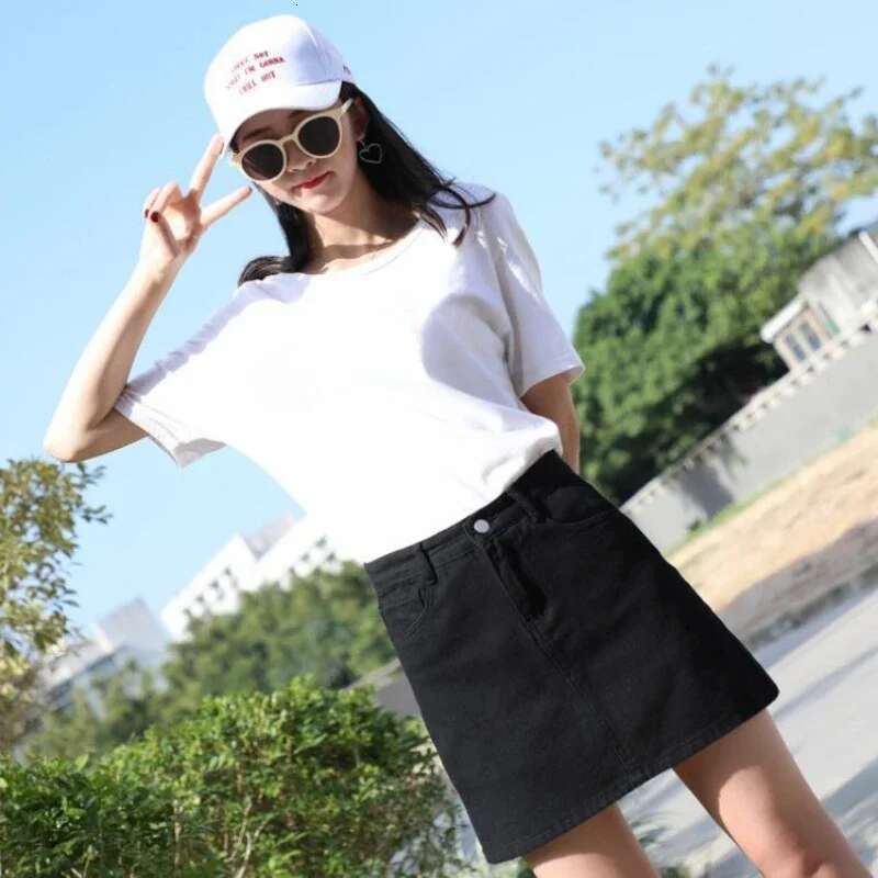 Short Black Woman Denim Skirt Mini Midi with Pocket Jeans Skirts for Women Zipper High Waist Chic and Elegant Clothing Sales V