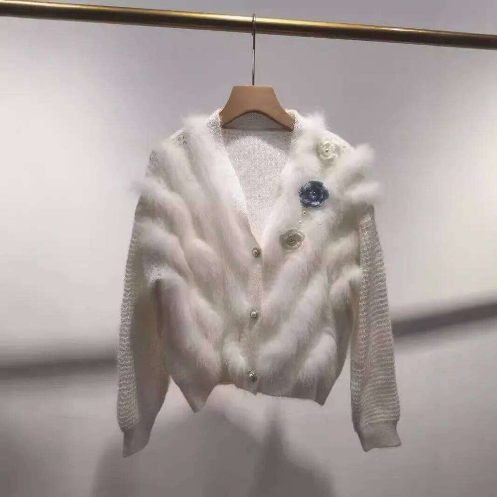 2024 Women Spring Autumn Lady's Fashion Cardigan With Natural Real Knitted Oversize Coat Fox Fur Decoration Sweater