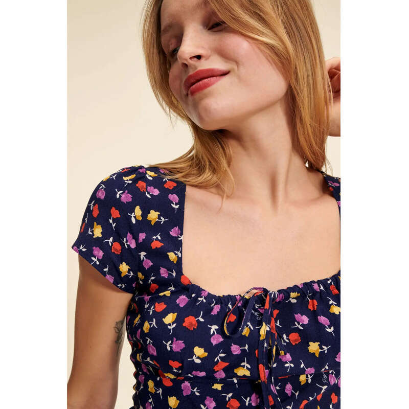 June Vestidos Devise Maxi Dress Vestido N643 Spring Summer 2025 Square Neck Printed Short Sleeve Mid-length Asymmetrical Cut French Dress