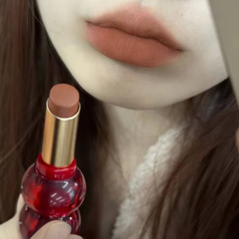 Cute Gourd Shape Matte Lipstick Smoked Brown Red Solid Gloss Waterproof Long Lasting Tinted Balm Velvet Lip Makeup Pen happy
