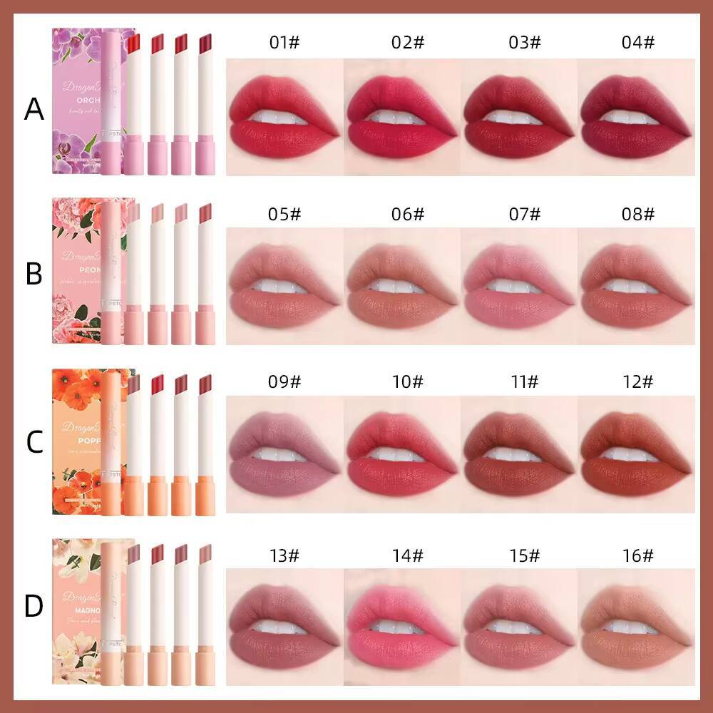4pcs/set Creative Cigarette Lipstick Velvet Matte Long Lasting Lip Stick Sexy Non-Stick Cup Waterproof Lips Makeup happy