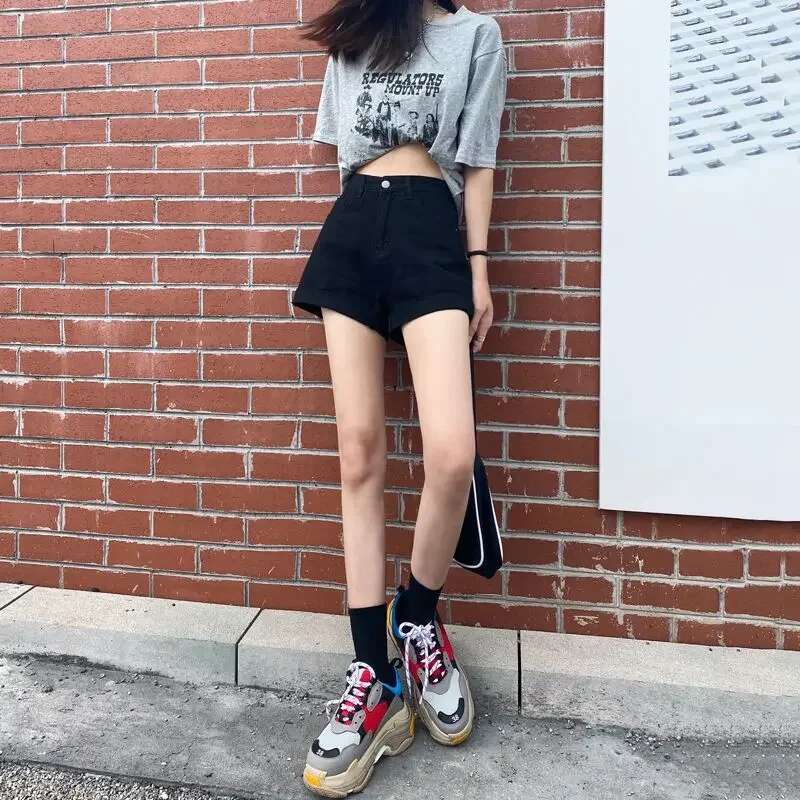 Wide Female Short Jeans Pants Korean Style Womens Denim Shorts With Waist Pocket Design XXL Elegant Low Price Youthful Kpop XL