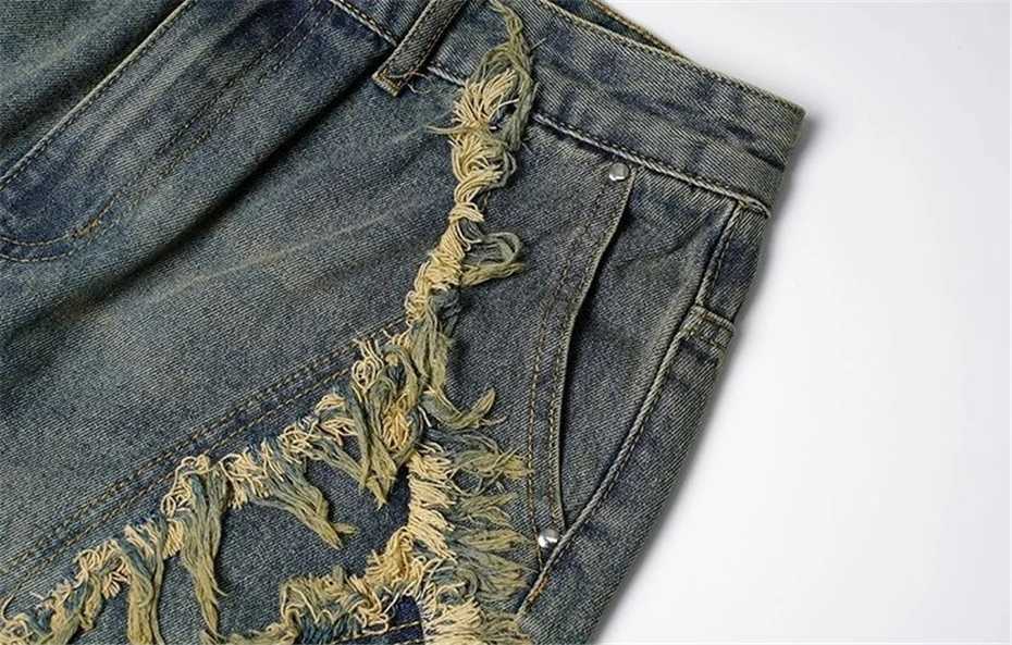 Summer Raw Edge Jeans Short Streetwear Hip Hop Y2k Ripped Hole Knee Length Pants Harajuku Vintage Baggy Denim Shorts Male Z250617