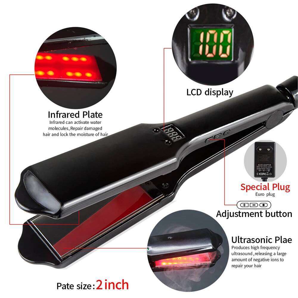 Ultrasonic Infrared Care Iron Keratin Argan Oil Recovers Damaged Wide Plate Hair Straight LCD Display Treatment Cold Irons