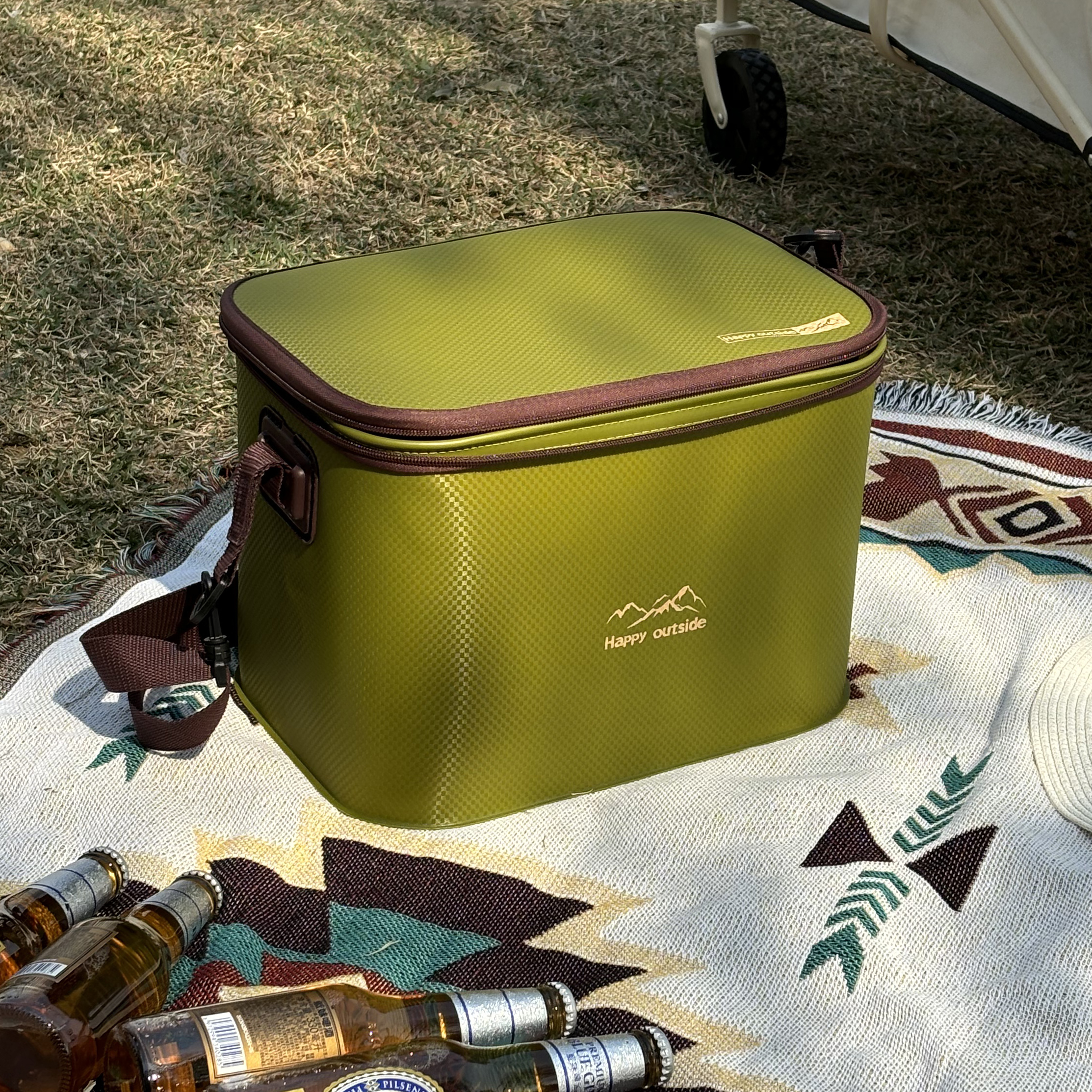 Family Thermal Cooler Tote, Glamping Cooler Bag, Heavy-duty, Lightweight, Foldable, 18-20L Ice Retention for Picnic, Tailgating (Military Olive)