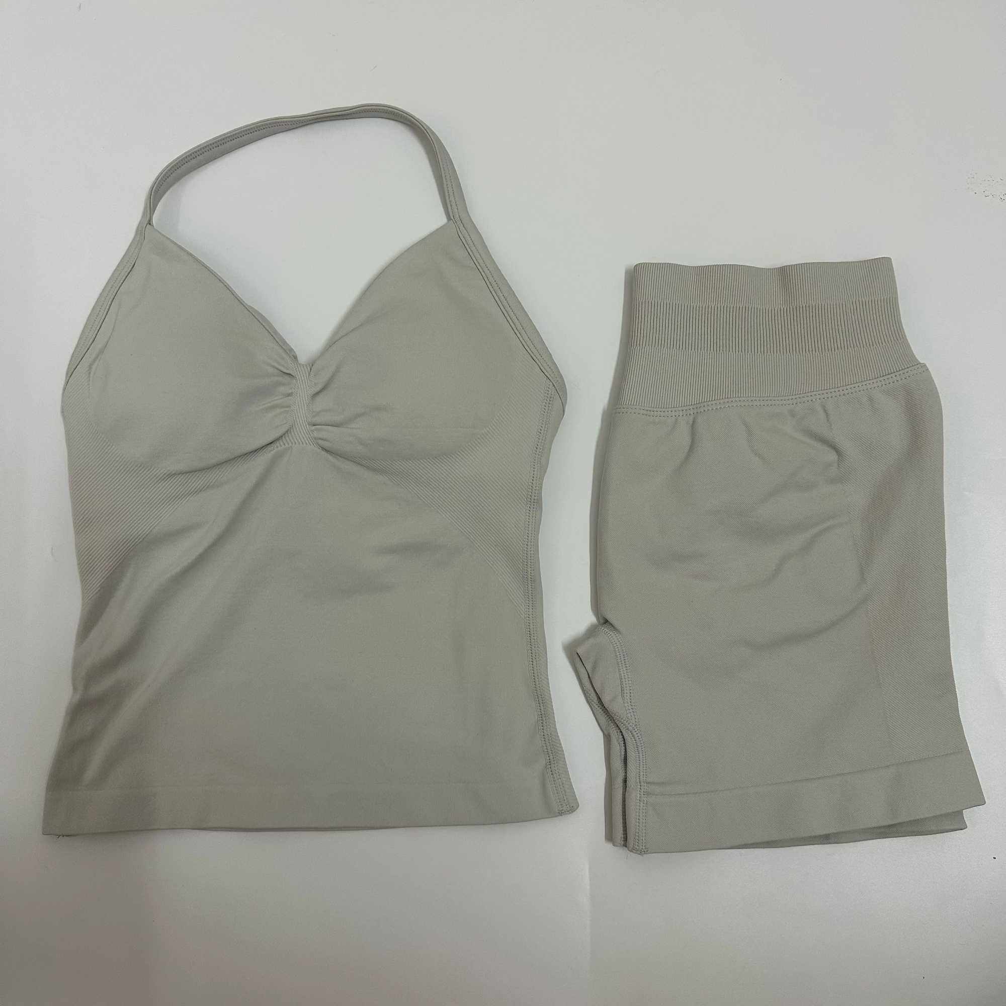 2 Pieces Women Set Seamless Longline Strappy Tank Top Scrunch Sports Shorts Gym Clothes Woman Summer Workout Outfit W250617