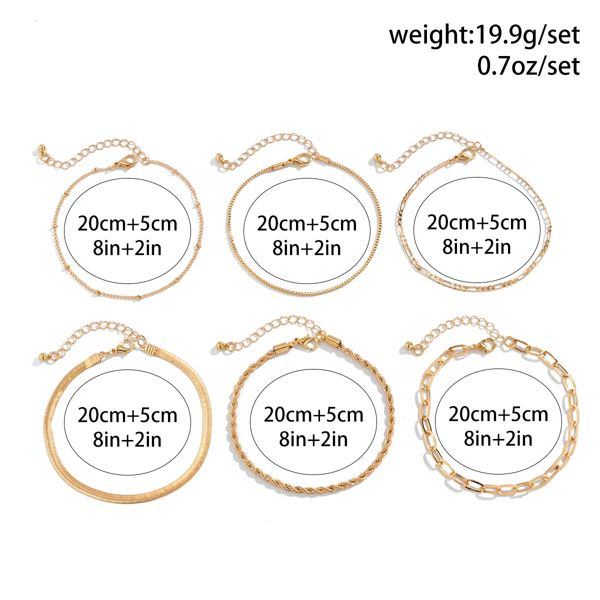 Salircon 6PcsSet Bohemian Twisted Flat Snake Chain Anklet For Women Summer Beach Vintage Foot Ankle Bracelet On Leg Jewelry 250606
