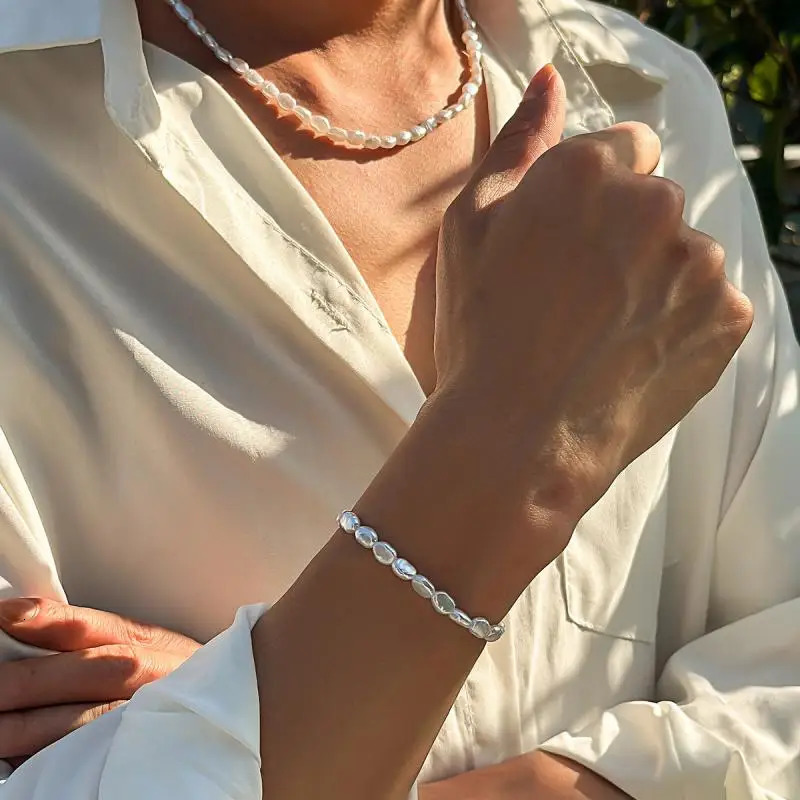 Fashion Oval Pearl Chain Bracelet Necklace Men Women Handmade Classic Chain Beads Bracelet for Men Jewelry Set 250616