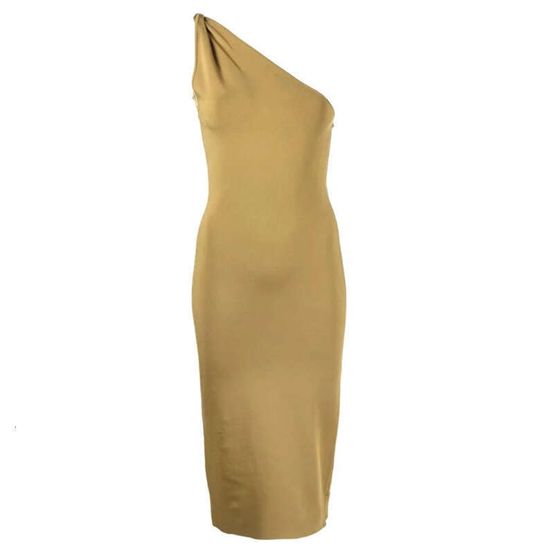 Robe De Designer Fulllace Tender June 921 Spring and Autumn New 2025 Solid Color Single Shoulder Twist Slim Fit Knitted Dress French Elegant Style
