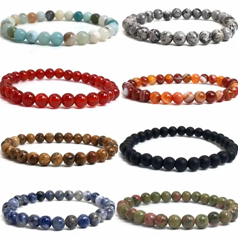 Natural Stone 6mm Beads Bracelet For Women Men Agate Crystal Quartzs Jades Jewelry Agates Elastic Bangle Bracelets 250613