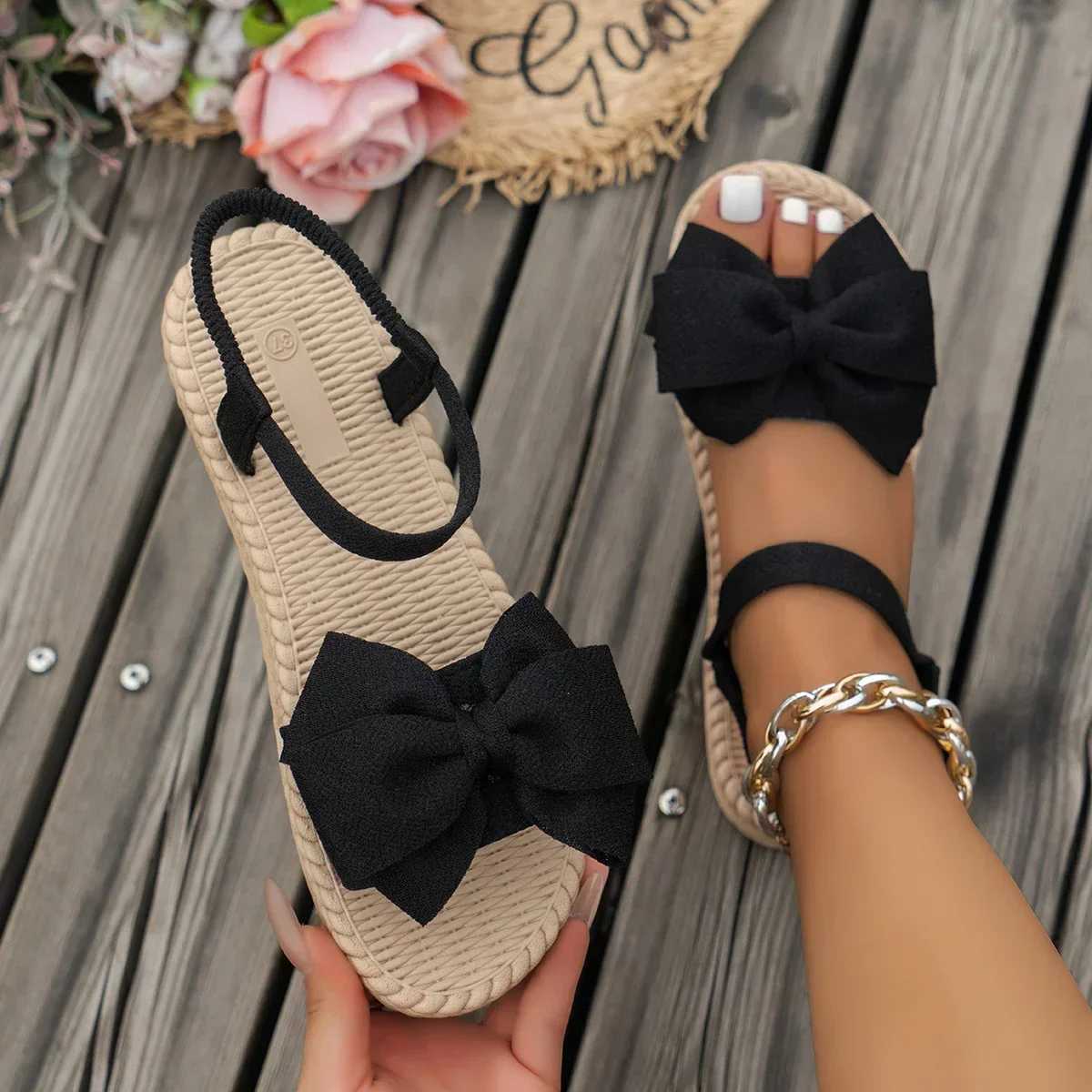 Women Anti-slip Trend Sandals 2025 New Summer Lightweight Sandals Fashion Beach Casual Slippers Outdoor Bow Tie Flat Shoes Home Z250617