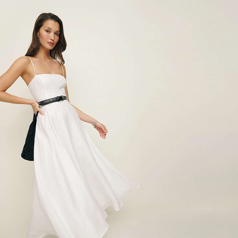 Womens Dress Robe De Designer Summer Dress Plus Size Dresses 796 Summer New 2025 Solid Color Square Neck Slim Fit Strap Midi Dress Linen Vacation Styl