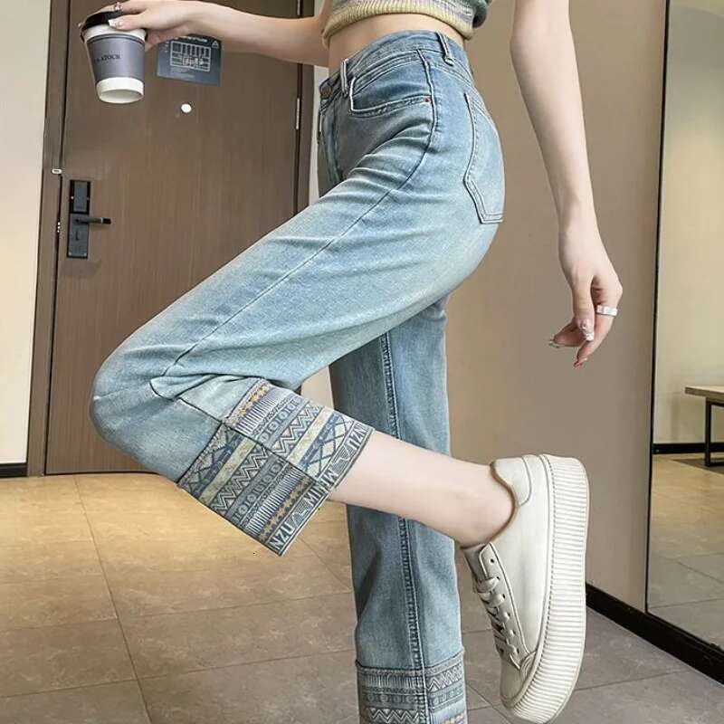 Pants for Woman and Capris Lace Straight Leg Transparent With Rhinestones Womens Jeans Trousers Gyaru Z Emo Basics Aesthetic A