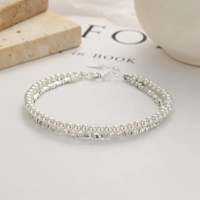 925 Sterling Silver Bracelet Double Layer Pearl Bracelet for Women Girl Vintage Bead Korean Jewelry Charm Bracelet 250616