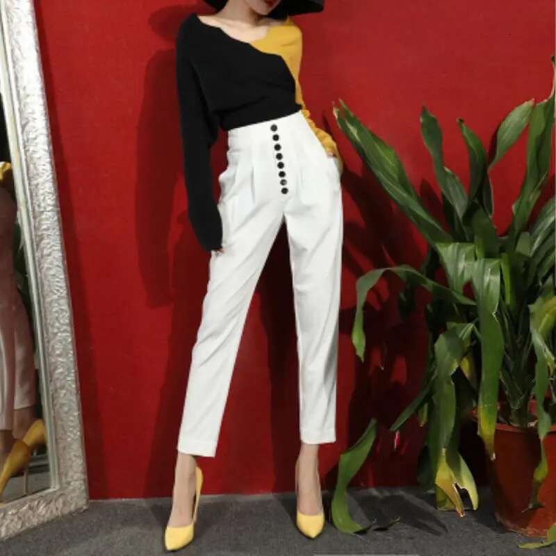 Pencil Womens Tailoring Pants Harem Clothing Solid White Office Black Work Trousers for Woman and Capris High Quality Autumn G