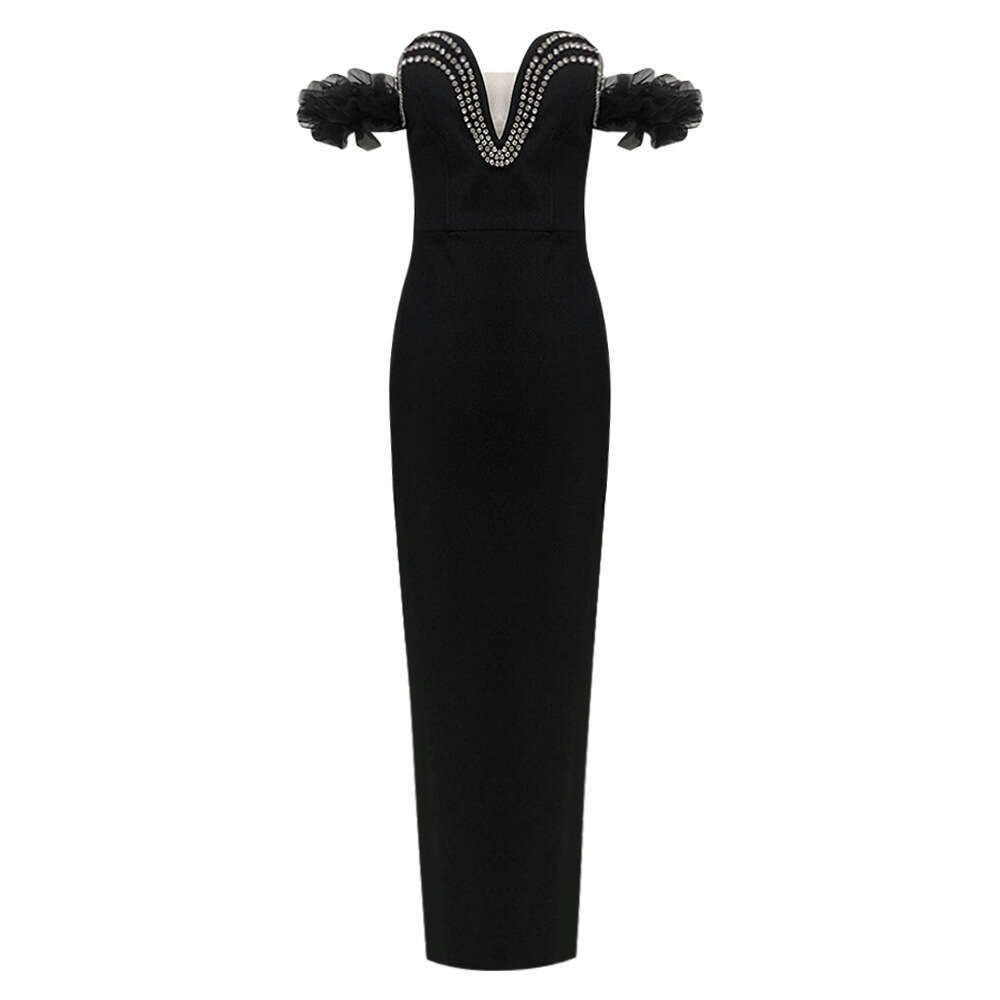 Autumn Winter Style Women's Fashion Temperament Slimming Bandage Strapless Rhinestone Embellished Elegant Dress