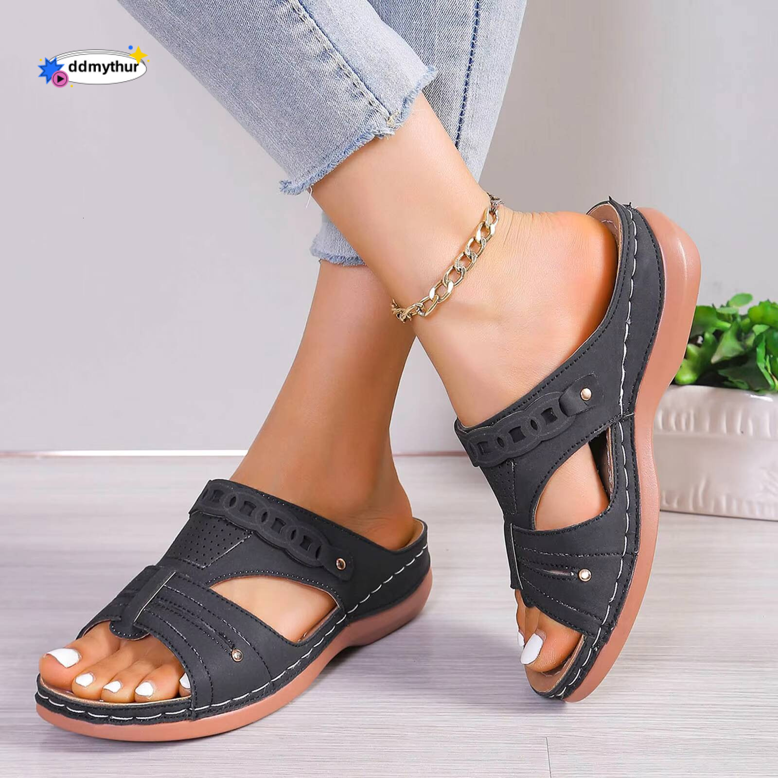 Socks For Women Washable Summer Fashion Open Toe Slope Heel Leather Solid Color Sandals Womens Cute Slippers 2024 ddmythur