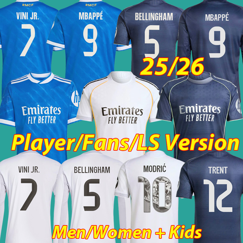 S 3XL 4XL 25 26 fans Player Version Soccer Jerseys MBAPPE VALVERDE BELLINGHAM VINI JR Long Sleeve women ENDRICK camiseta de futbol MODRIC 2025 2026 Kids Uniforms