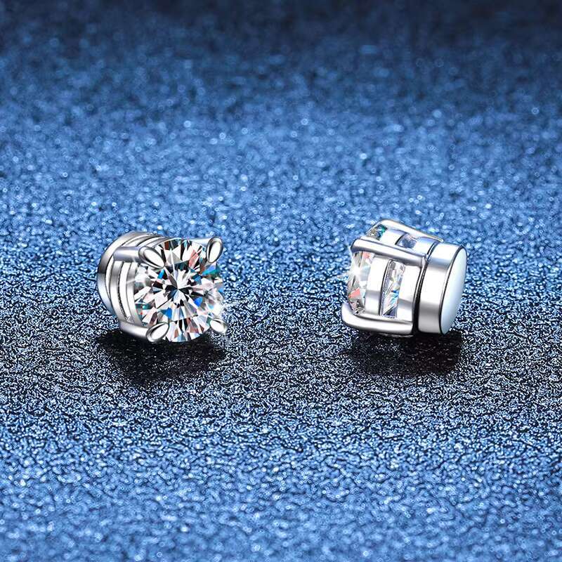 S925 Sterling Silver Moissanite Earrings for Men Women Ear-Less Four-Claw Design Magnetic Cure Geometric Anniversary Parties