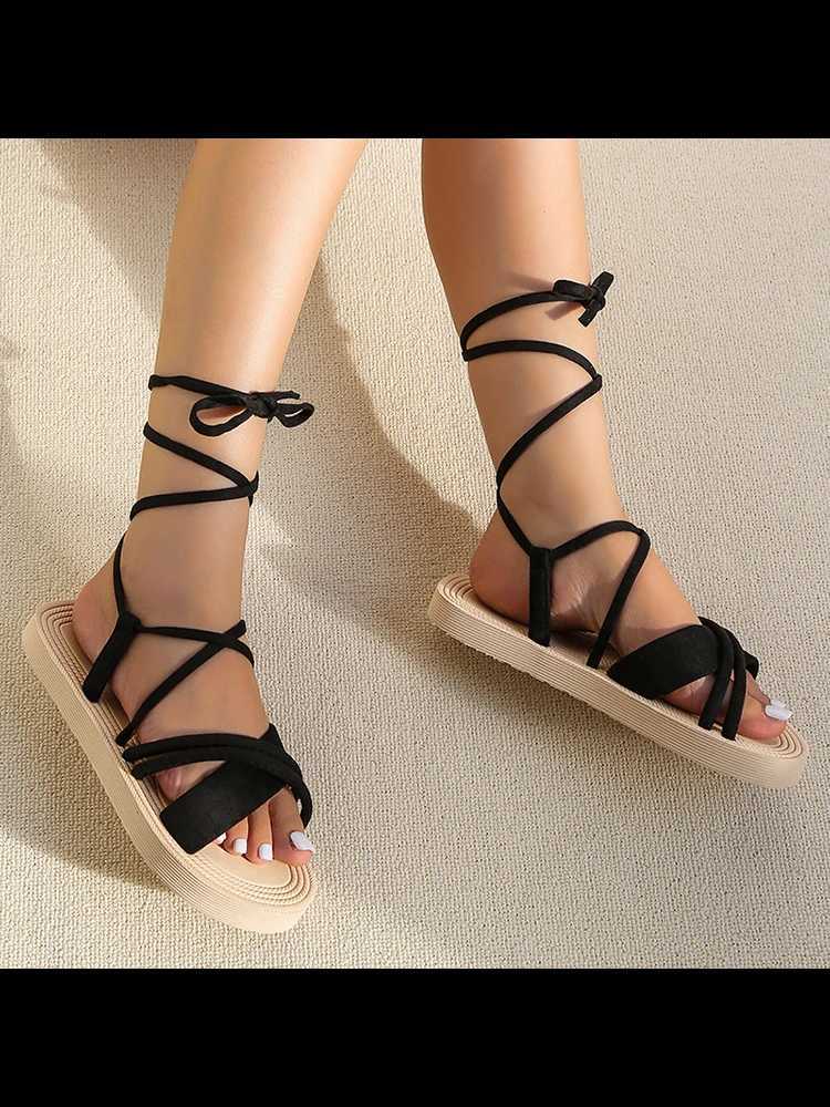 1pc Summer Beach Women Shoes Lace Up Wedge Sandals Casual All-Match Soft Bottom Sexy Chunky Roman Sandals Z250617