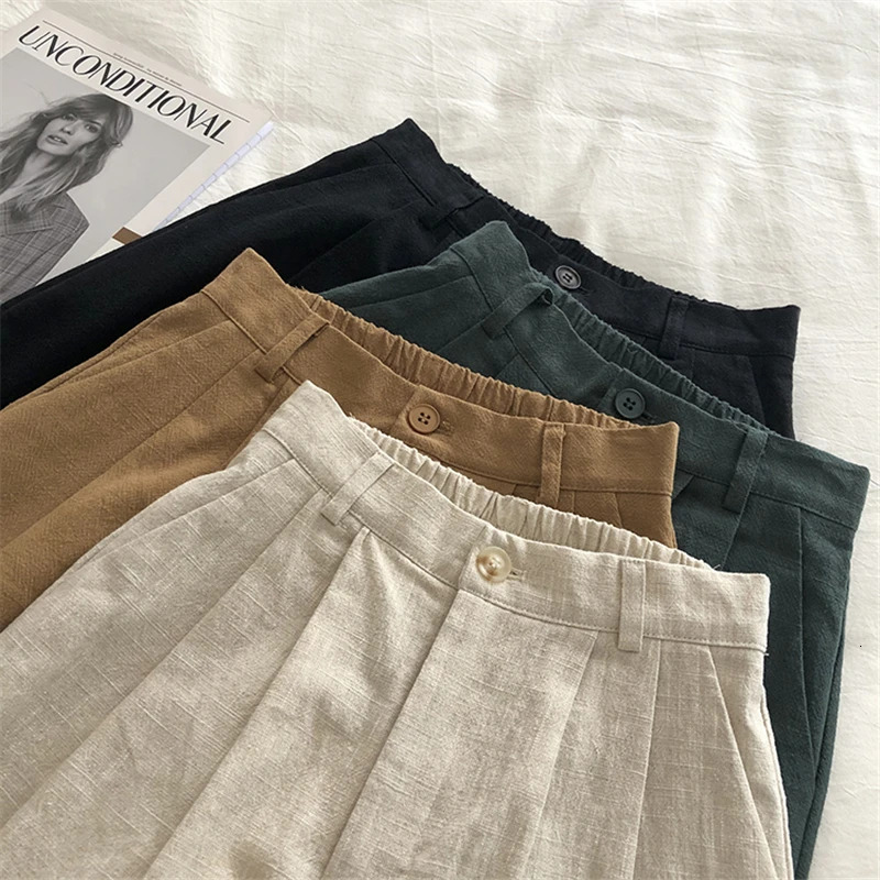 Limiguyue Breathable Cotton Linen Shorts Japanese Retro High Waist Wide Leg Bermuda Shorts Suit Casual Summer Woman Loose J200 250614