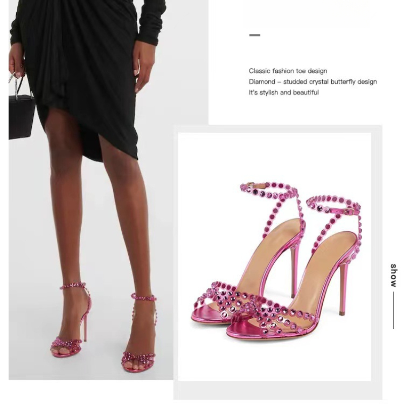 Silver Metallic Womens High Heeled Jelly Diamonds - Slim Toe Wedges