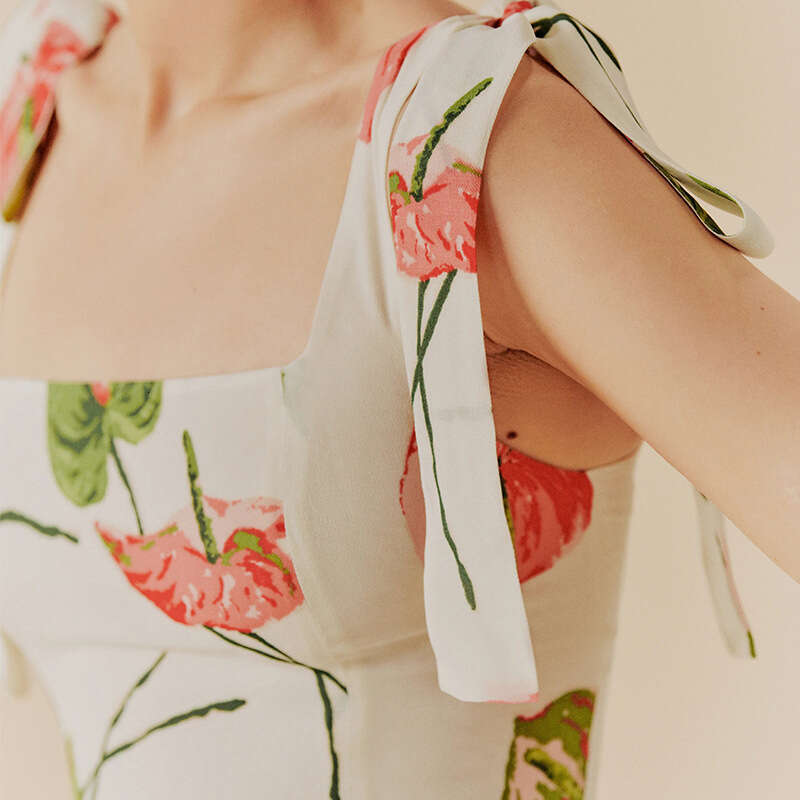 Summer Dresses for Women Women Designer Clothing 757 Summer New 2025 Printed Tie Artificial Silk Mid-length Split Square Neck Strap Dress French Style