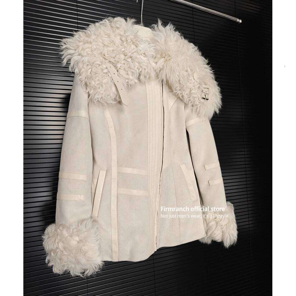 Firmranch Heavy Large Turn-down Collar Women's New White Eco-Friendly and Lamb Jacket Warmth Winter Double Face Fur Coat