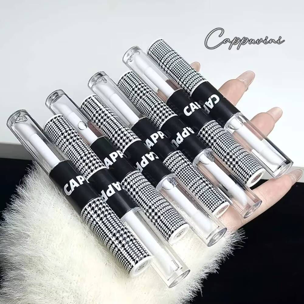 Matte Glaze Double Head Mirror Lipstick Moisturizing Water Gloss Dark Raincoat Solid Color Non-stick Cup Korea Lip Makeup happy