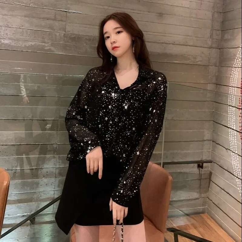 Womens Shirts and Blouses Long Sleeve Clothing Chiffon Spring Top for Woman Pattern White Elegant Chic Youth Y2k Fashion 2025 M