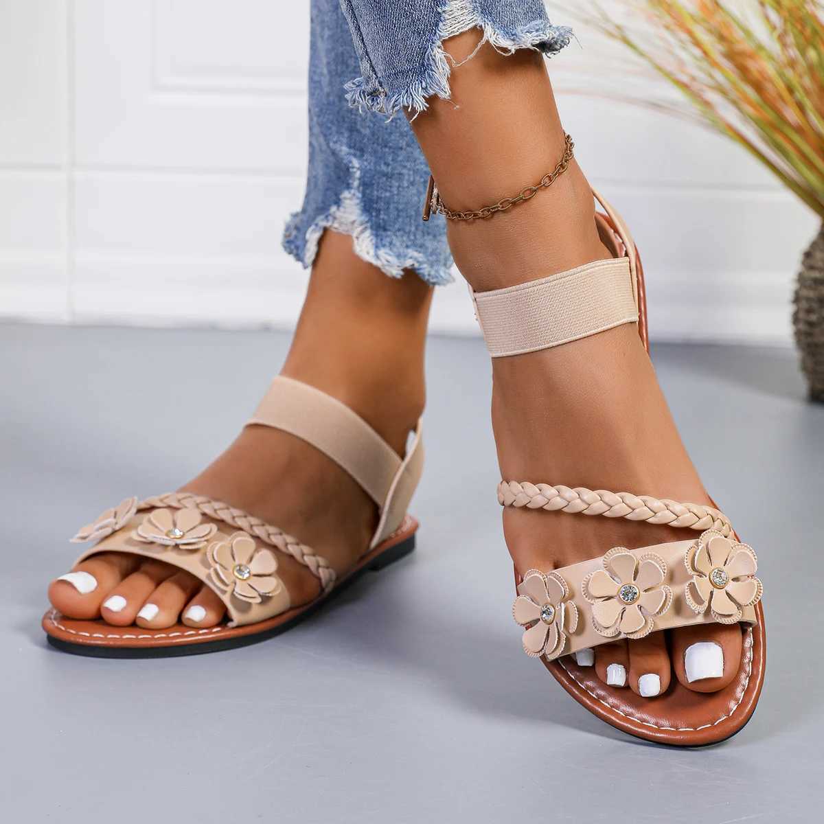 Womens Sandals 2025 New Summer Casual Open-toed Womens Flats Fashion Floral Design Casual Comfortable Womens Sandals Z250617