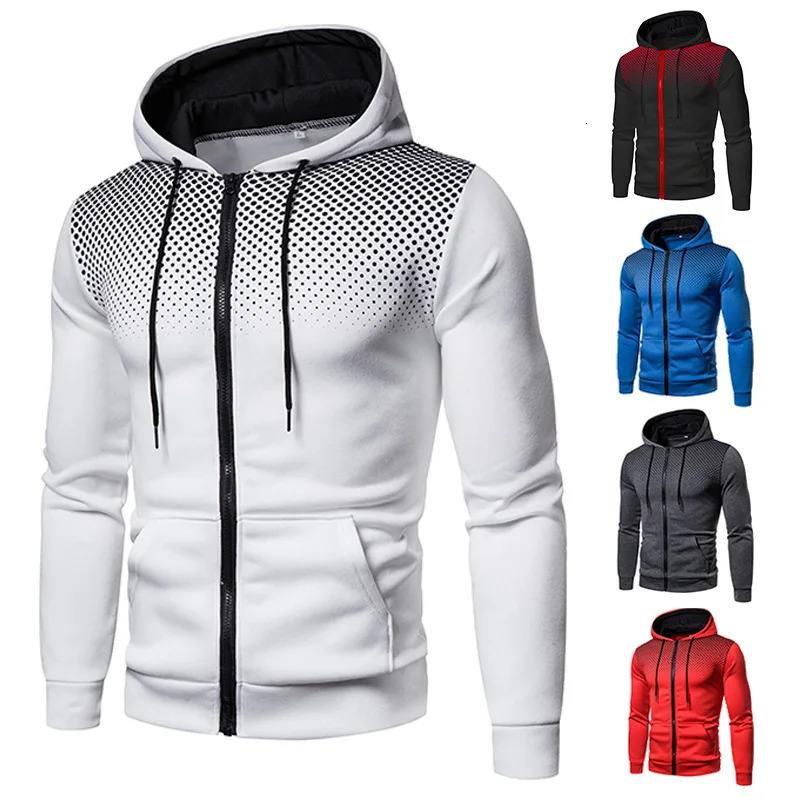 Mens Zip Up Hoodie Pocket Polka Pot Print Hooded Sweatshirt Sport Outdoor Casual Slim Fit Men Spring AutumnZipper Hoodie 250616