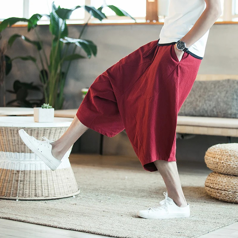 Men Harajuku Harem Pants Mens Summer Cotton Linen Joggers Pants Male Vintage Chinese Style Soild Color Calf-lenght Trousers 250614
